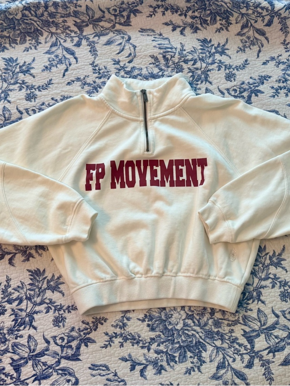 NWT Free People Movement For The Win Logo Half Zip White Burgundy Sweatshirt Med - Picture 6 of 9